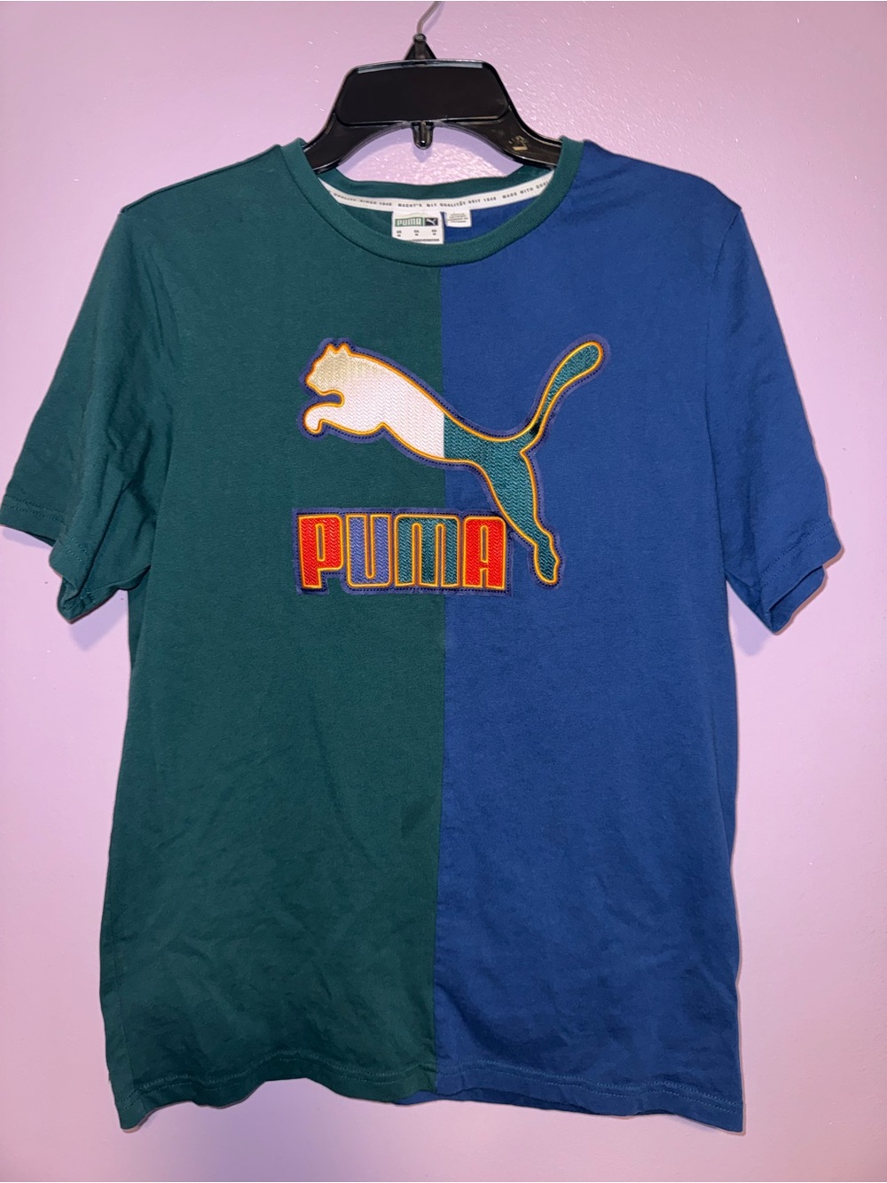 Puma Kids Green & Blue Split Logo Short Sleeve Tee